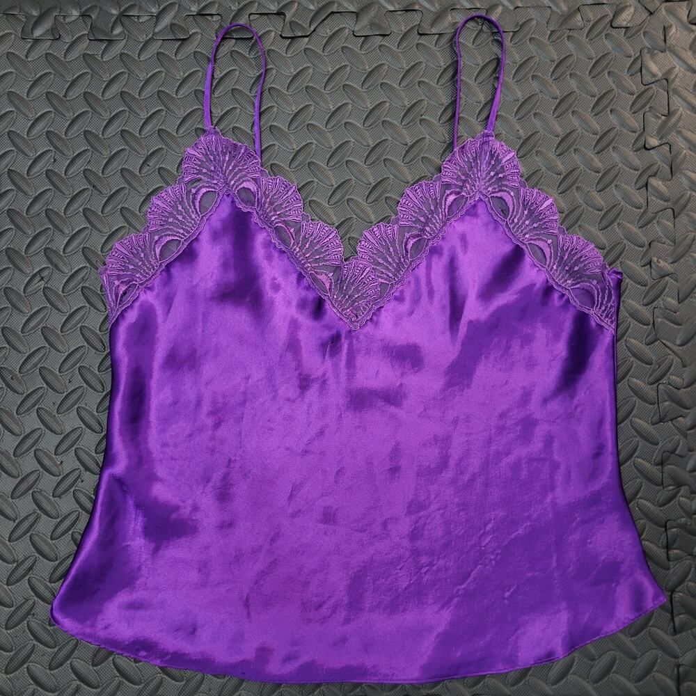 Vintage Victoria's Secret Purple Satin Lace Cami Tank Top Sleepwear Medium